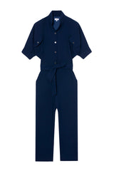 Combinaison Pantalon Manches Courtes Crepe Prude Bleu Marine