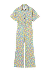 Short-Sleeves Cotton Gabardine Jumpsuit Print Flower PAUL & JOE X ELLOZZE
